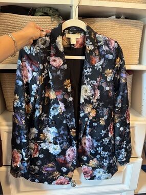 H&M Black Floral Satin Blazer